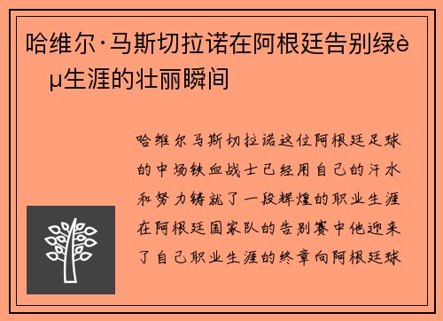 哈维尔·马斯切拉诺在阿根廷告别绿茵生涯的壮丽瞬间